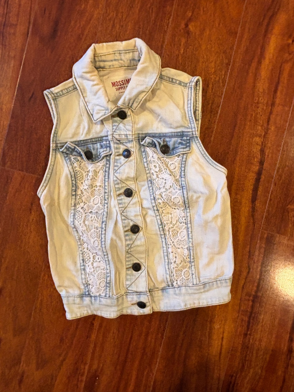 Mossimo Supply Co. Light Blue Denim Vest with White Lace Insets
